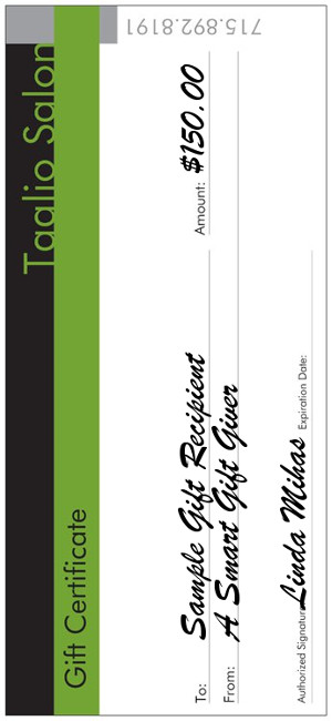 Taglio Gift Certificate Sample